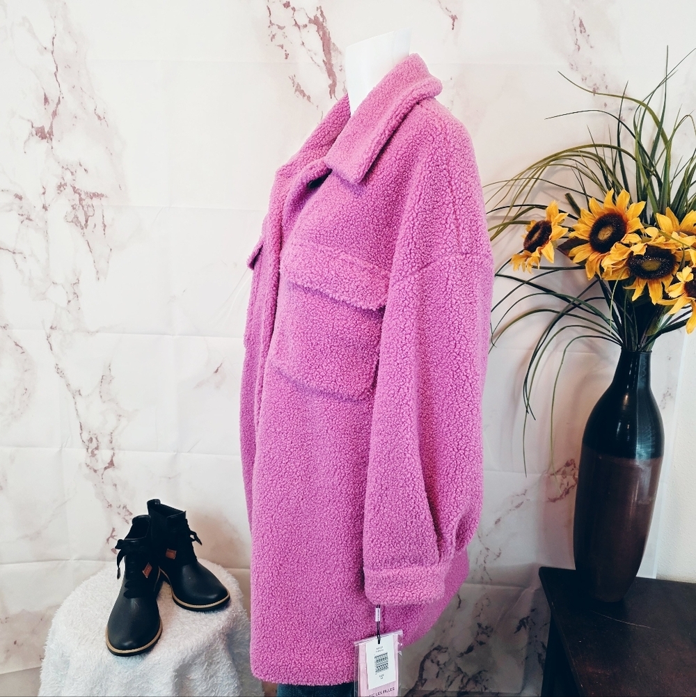 New Anthropologie Avec Les Filles Teddy Sherpa Jacket Pink Petunia Size M | NWT - Picture 5 of 8